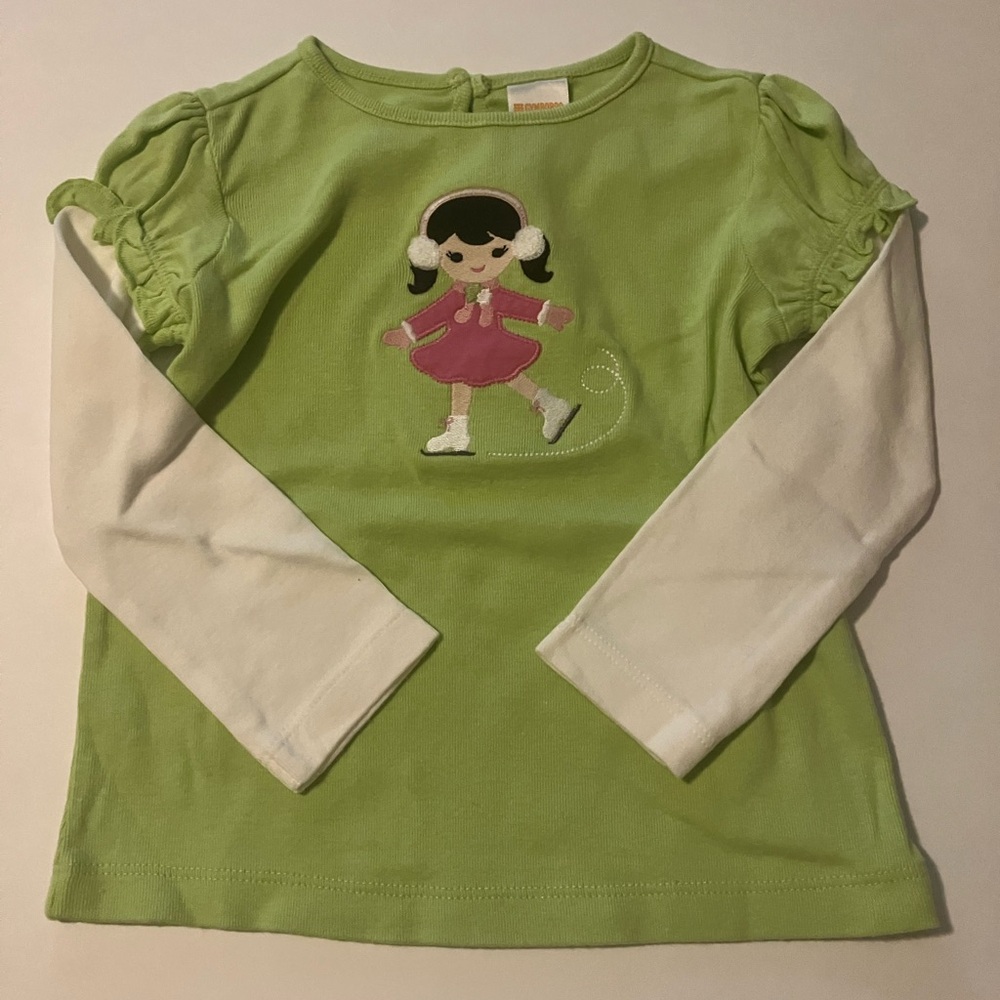 NWT Gymboree Girls green and white longsleeve with ice skater on it